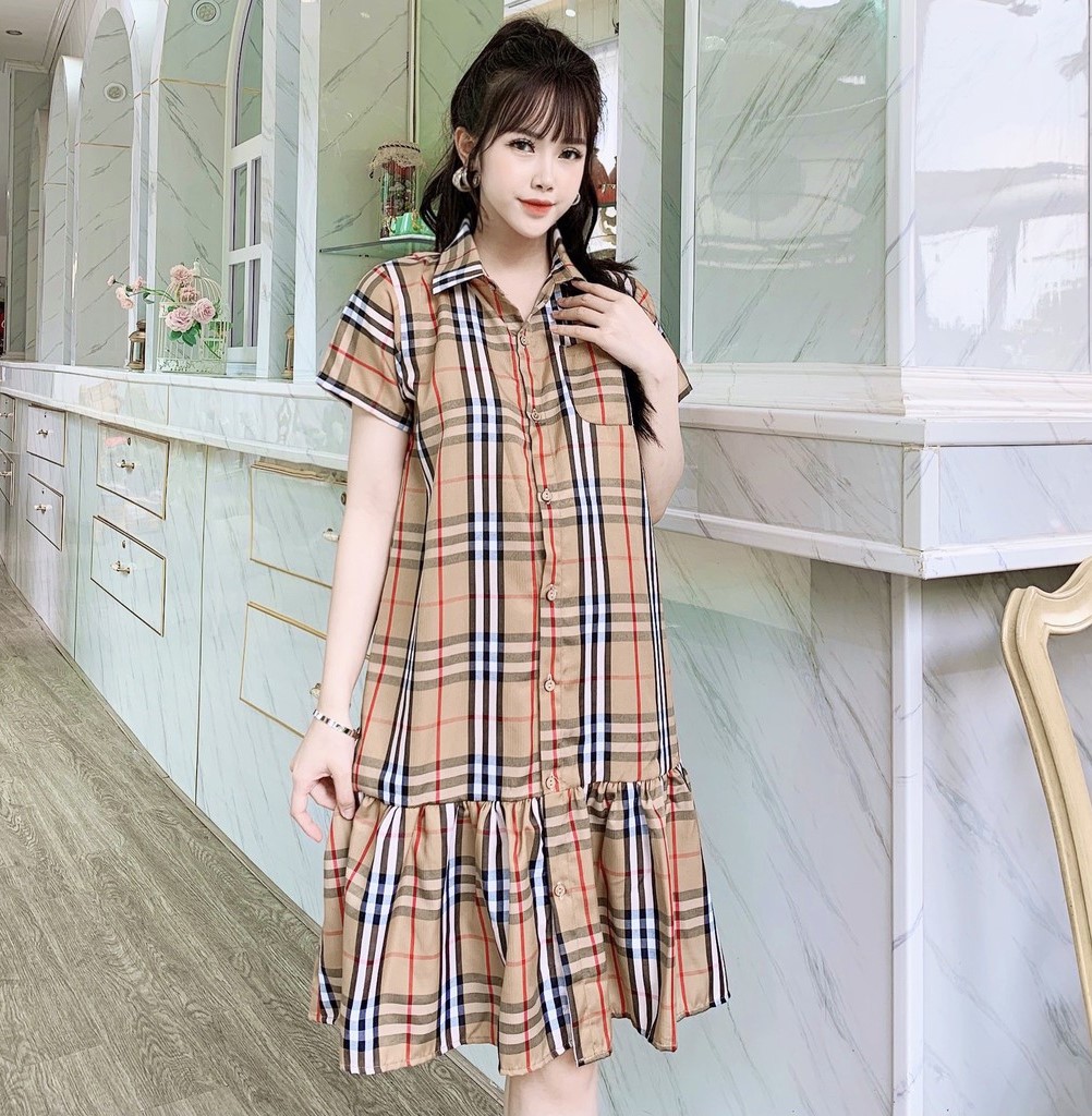 Mua Váy Bầu Đầm Bầu Mùa Hè Kẻ Zigzag Cổ Sen Tay Bồng Công Sở Dáng Suông  HD2812 Honey Mommy - Yeep